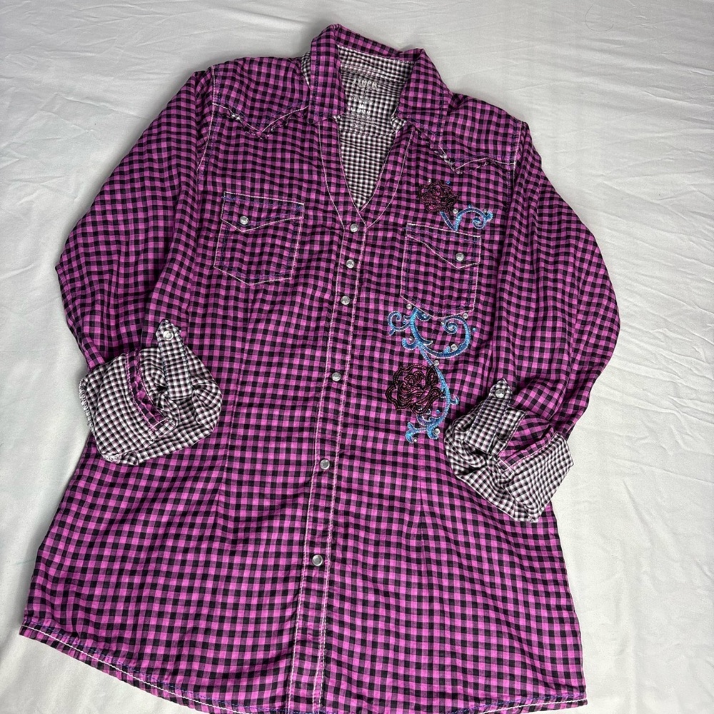 Pink and Black Checkered Women's Blouse